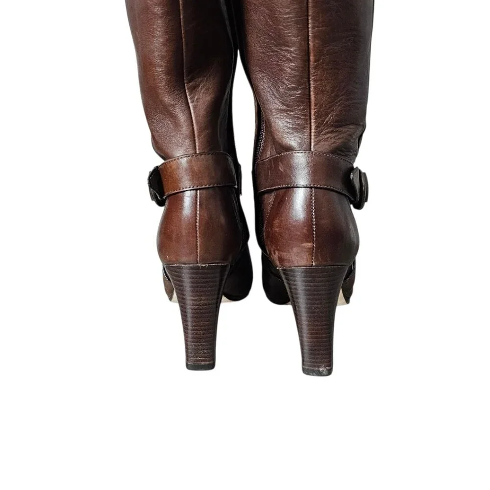 Cole Haan Courtney Air Tall Platform Leather Heel Riding Brown Knee Boot - Picture 5 of 15